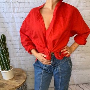 Oversized Red linen Button down